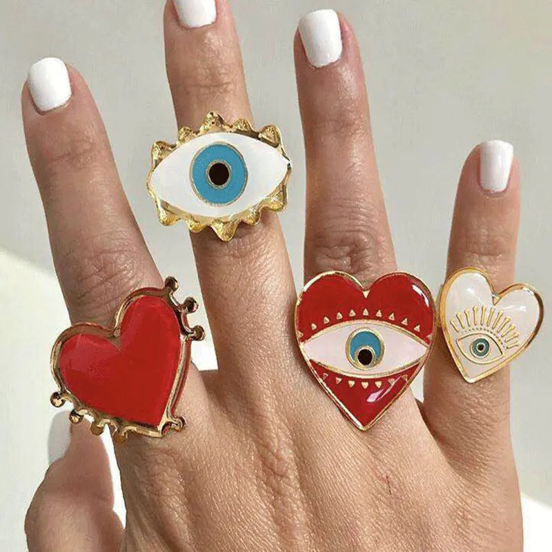 Bohemian Evil Eye & Heart Statement Rings.